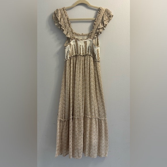 Jessica Simpson Boho Floral Cream and Brown Textured Maxi Dress Size M - Picture 2 of 8